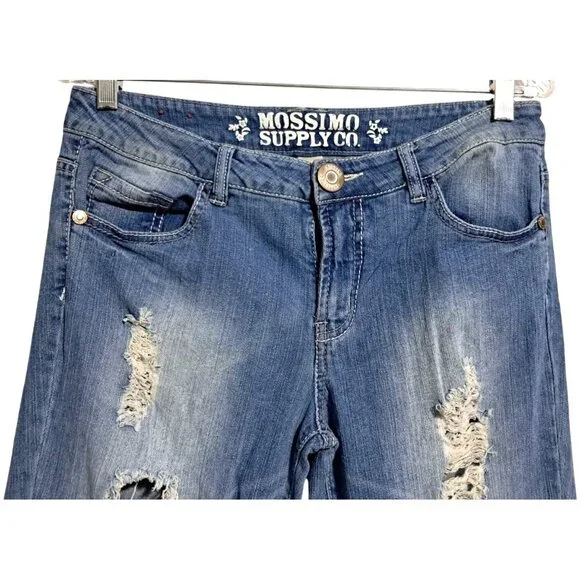 Mossimo Supply Co Jeans Womens Size 9 Distressed Trashed Ankle Crop Blue 99% Cot - Picture 4 of 9